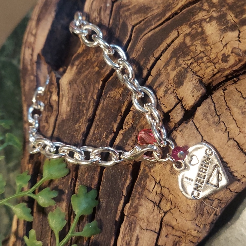 B817 Silver Beaded Cheerleading Charm Bracelet